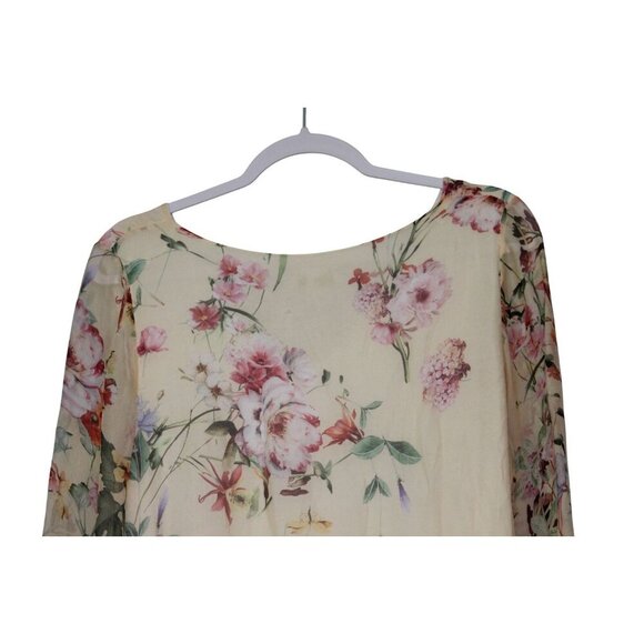 NWT BELLAMBRA Silk Blend Tiered Hem Mini Dress Yellow Floral Size Medium Italy - Picture 13 of 16